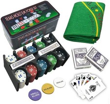 Set Poker 200 Fiches Chips 2 mazzi carte texas hold'em panno deal Gettone Gioco