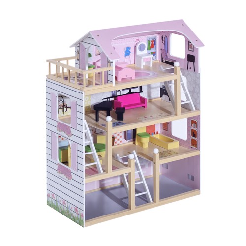 Homcom casa delle bambole - bambole, rosa