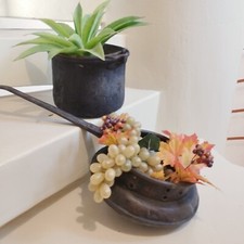 ANTICO PAIOLO E SCALDALETTO IN RAME MASSICCIO DELL’800 PORTA FIORI PIANTE