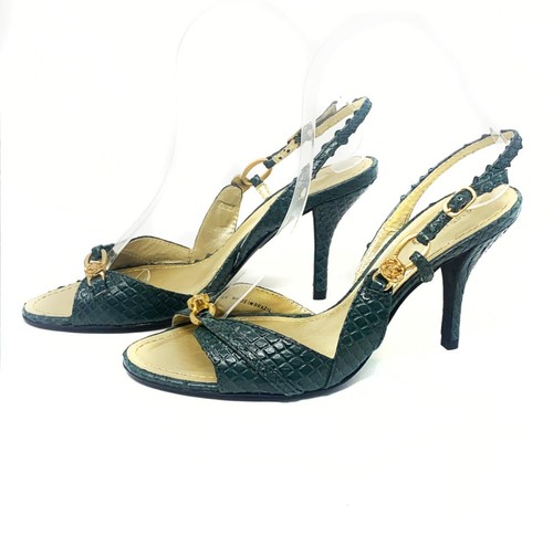 Green snake leather stilettos - green,