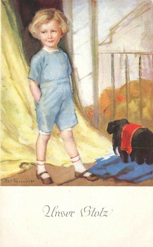 Young boy elephant postcard - boy,