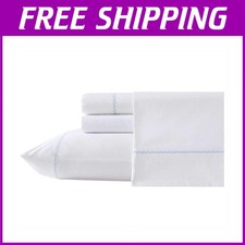 Set lenzuola in percalle di cotone con federe, king size, blu