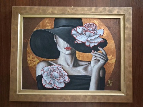 Donna con garofani quadro a - donna,