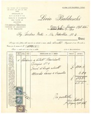 1937 TORINO Via S. Pellico 2 - Livio BALDESCHI Specialità in etichette - Fattur