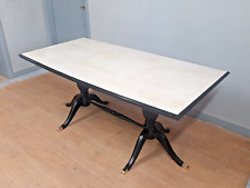 BELLISSIMO TAVOLO O SCRIVANIA IN LEGNO LACCATO NERO  OTTONE E PERGAMENA ANNI '50