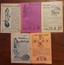 Set 5 Foglietti Il Vero Pianeta della Fortuna Pennaroli Pronostico Lotto anni 50