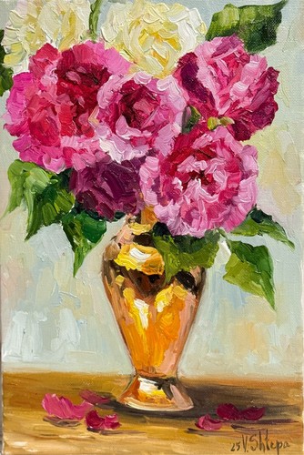 Fiori rose dipinto olio - fiori,