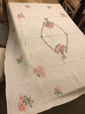Tovaglia ricamo fatto a mano su tessuto robusto di puro lino colore Corda