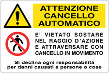 M-ITALY CARTELLO SEGNALETICO - ATTENZIONE CANCELLO AUTOMATICO - Segnale