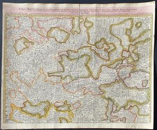 stampa antica mappa 1745 germania geografica eredi Homann corso Reno francoforte