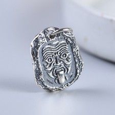 Ciondolo S925 argento sterling MASCHERA TRIBALE Zashi Lhamo arte ORNATO ossidato unico