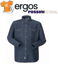 ROSSINI Camicia DENIM JAZZ BLU Lavoro Uomo di Jeans Manica Lunga Bottoni HH011