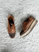 Mocassini Prada Creeper tessuto stringati scarpe in pelle marrone taglia 37,5
