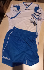 STOCK 5 KIT completino calcio calcetto LEGEA monaco bianco azzurro tg. L-XL