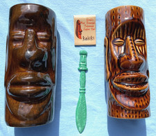 2 tazze Kahiki Supper Club OH Tiki vintage + libro fiammiferi Swizzle Moai Isola di Pasqua