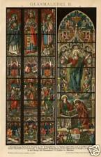 1893 Antica Stampa = VETRATE ARTISTICHE CATTEDRALI Aachen Burgos CROMOLITOGRAFIA
