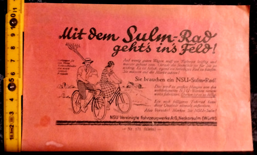 Altes werbeblatt mit dem nsu - werbeblatt,,