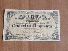 BANCONOTA BANCA TOSCANA 50 CENTESIMI 1870 qFDS