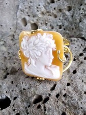 ANELLO CON CAMMEO INCISO A MANO ARGENTO 925 PLACCATO ORO GIALLO 18 KT ITALIA