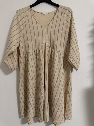 Beige striped summer dress - beige,