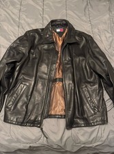 Giacca di pelle Tommy Hilfiger vintage media nera uomo biker bomber