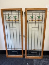 Lotto di 2 ante antiche in vetro piombato rovere - vetrate