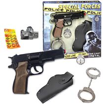 Pistola giocattolo polizia munizioni scoppiettanti manette fondina e distintivo