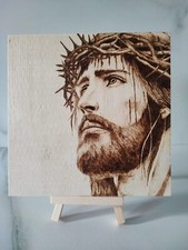 Volto Cristo Gesù religioso religione quadro a mano pirografia personalizzabile