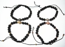 1pz bracciale regolabile intrecciato pietre lava naturale e perline strass 