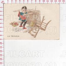 I7130 ILLUSTRATORE ALDO MAZZA 1915 LA TRINCEA BAMBINA FRUTTA SCOPA SEDIA TAVOLO