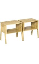 HOMCOM Set 2 Comodini in Bambù Naturale Design Aperto e Impilabile