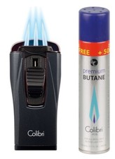 Accendino Colibri Monaco II nero metallizzato triplo sigaro 3 fiamme jet + gas
