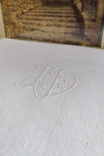 Lenzuolo Antico Cotone Rustico Letto Francese Monogramma TD Ajour Ricami a Mano