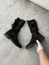 Stivali iconici FIORENTINI+BAKER 3 fibbie scamosciati neri Made in Italy taglia Eu 38