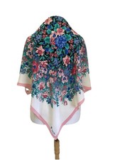 Sciarpa seta floreale H76# Valentino multicolore bordo rosa vintage piazza Italia