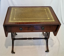 Tavolino Lira Violino Doppia Arpa Base Piedistrale Due Cassetti Mogano Intagliato