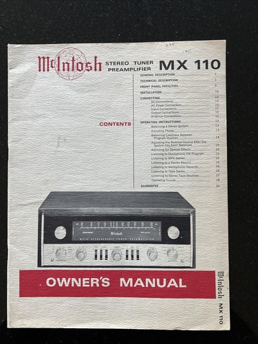Manuale mcintosh mx110 - mcintosh,