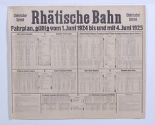 Collezionismo ferroviario orari ferrovia retica anni 20 Rhatische Bahn Vintage