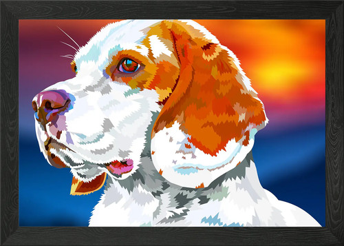 Beagle puppy sunset - beagle, framed