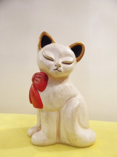 Gatto ceramica con fiocco - ceramica,