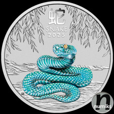 Serpente serpente a colori 2025 Australia 1 oz argento anno del serpente in capsula