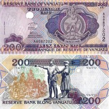 VANUATU 1995 200 vatu Pick 8 UNC GEM + 1 moneta 1990 1 vatu