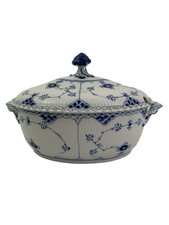 PORTAFOGLIO OVALE ROYAL COPENHAGEN BLU SCANALATO PIZZO PIENO con coperchio 1109 1° Q 10,25"L 1967