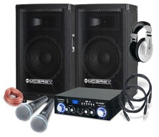 Set Impianto Karaoke Coppia Casse Amplificatore Bluetooth USB Mp3 Microfoni 600W