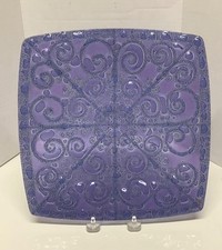 Piatto quadrato in vetro Higgins, design filigrana viola, 10 1/4", metà secolo moderno