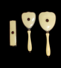 Set da toilette vintage con specchio e 2 spazzole antiche per capelli - da bagno