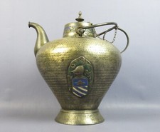 Brocca medievale versatoio stemma araldico metallo argentato punzonato