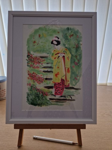 Geisha giapponese acquerello - geisha, giapponese,
