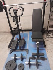 attrezzi da palestra, dischi , bilancieri, rack 500, stepper per gambe, panca 