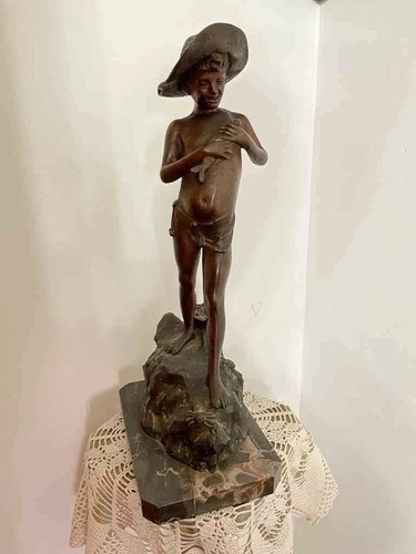 Antica statua pescatore bronzo - statua,